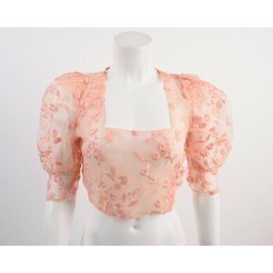 Zara Womens Tulle Cropped Top S Pink Floral